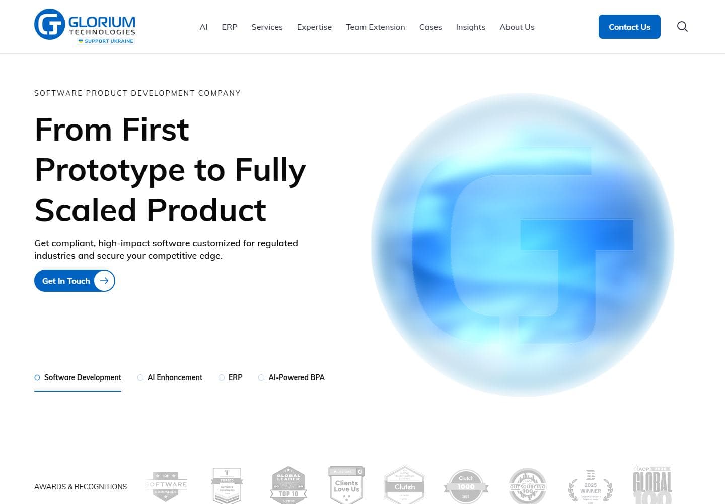 Current public site visual for Glorium Technologies · legacy modernization