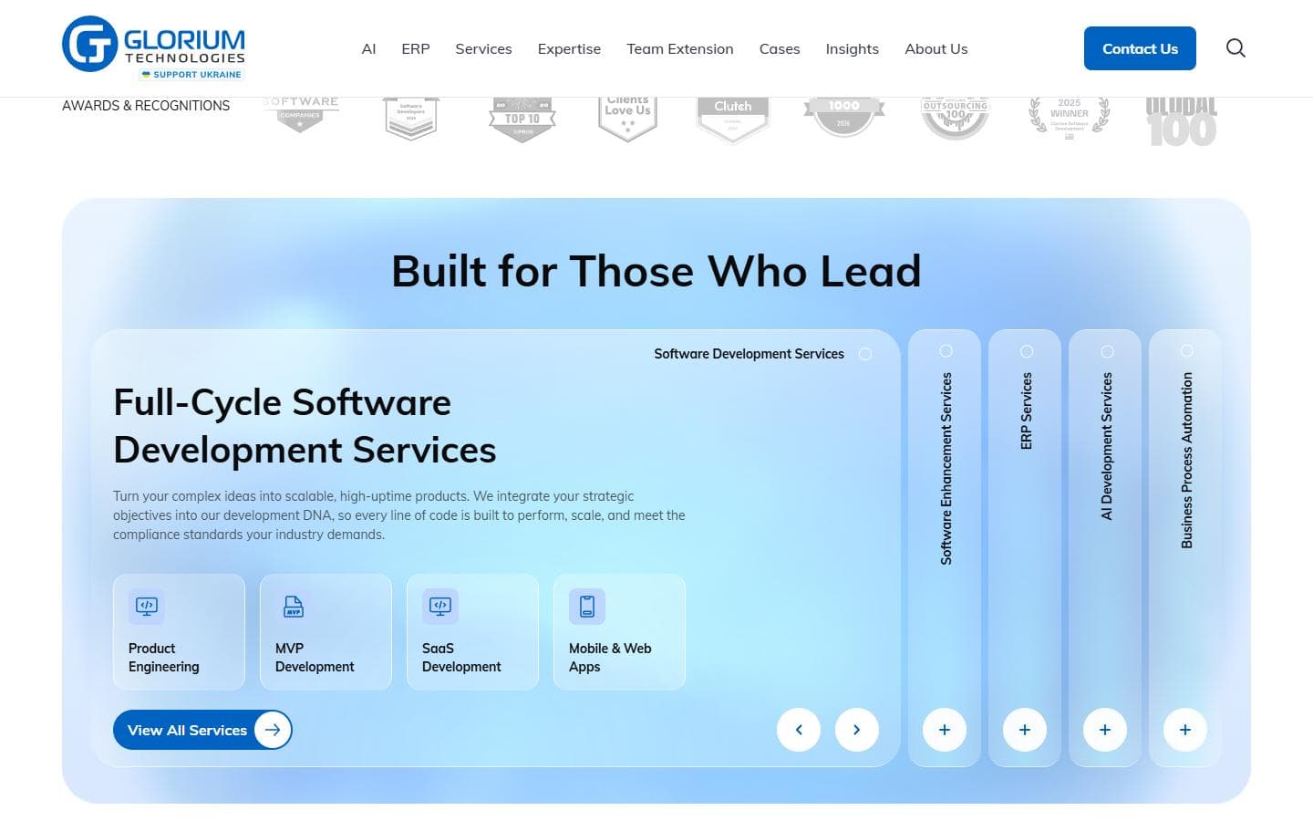 Current Glorium Technologies service content section